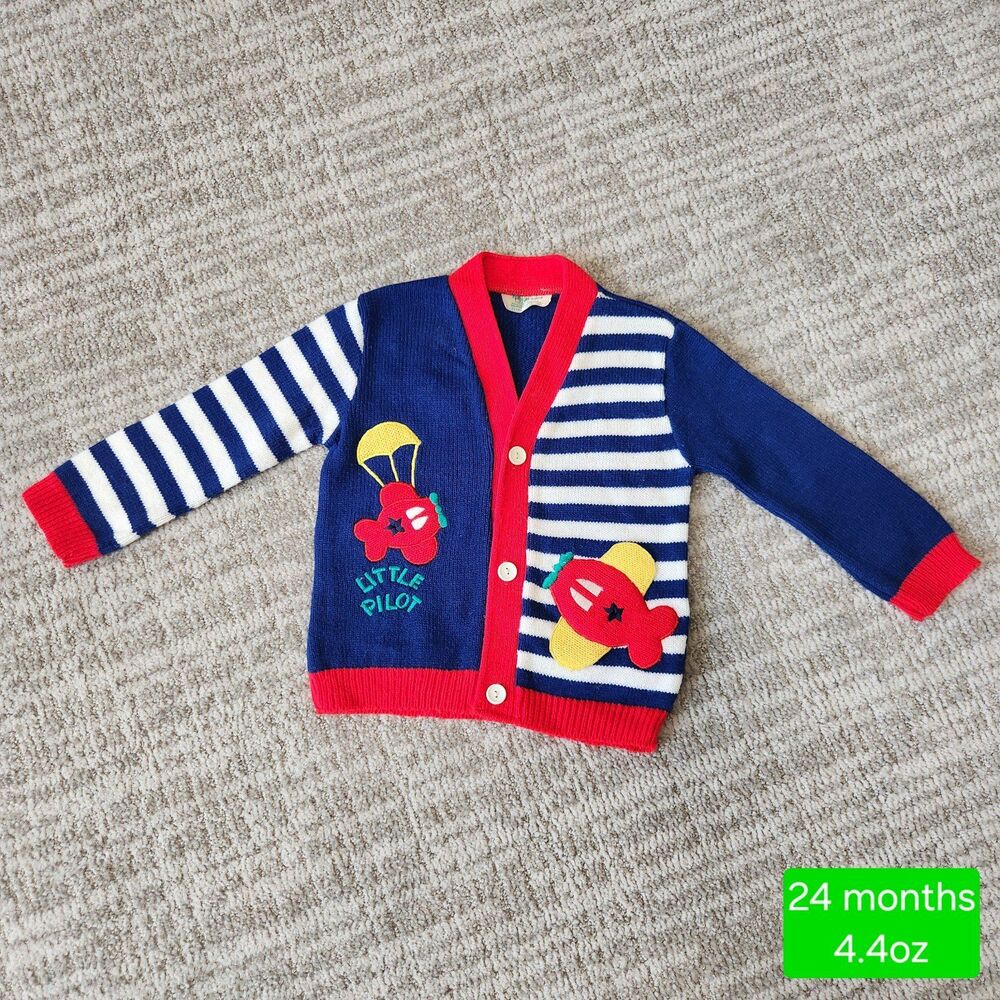 Tiny Tots vintage pilot plane sweater primary colors color block 24 months